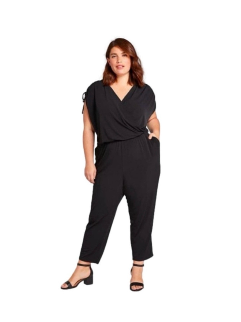Lane Bryant Size 26/28 Black Short Sleeve V-Neck Jumpsuit
